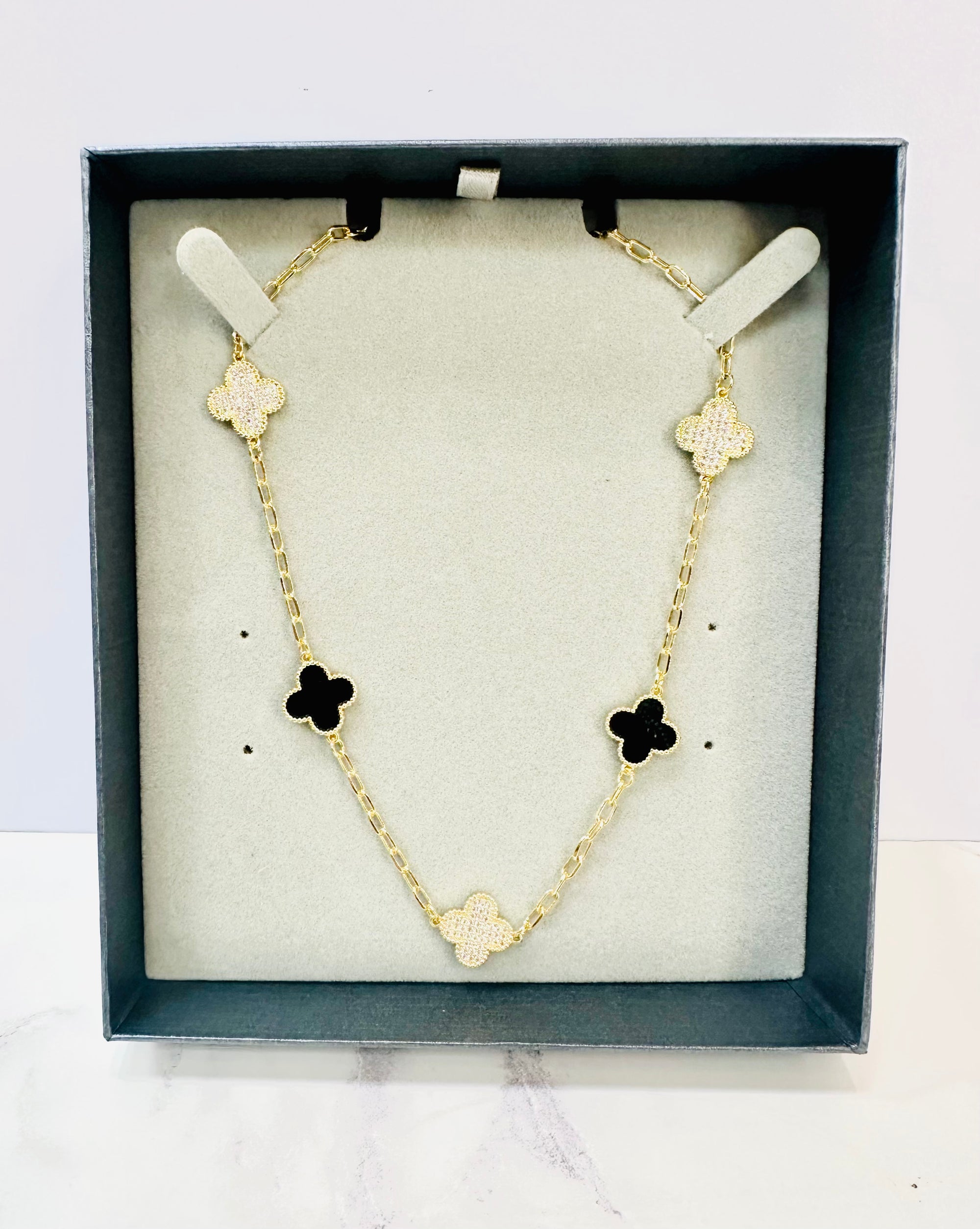 Park Lane Black & Pave Clover Chain Necklace - Gold
