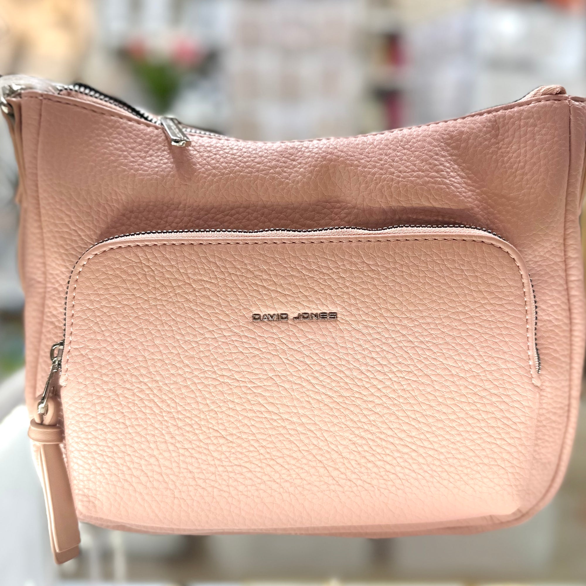 David Jones (NV6905-2) Medium Crossbody Handbag with front zip compartment- Light Pink
