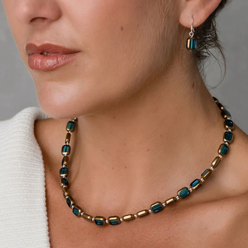 Carrie Elspeth Gold Edged Beaded Full Necklace - Blue/Gold