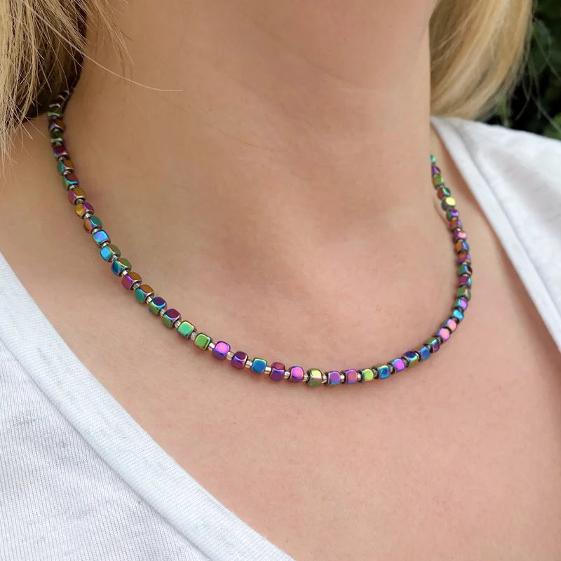 Carrie Elspeth Spectrum Cubes Beaded Full Necklace - Rainbow