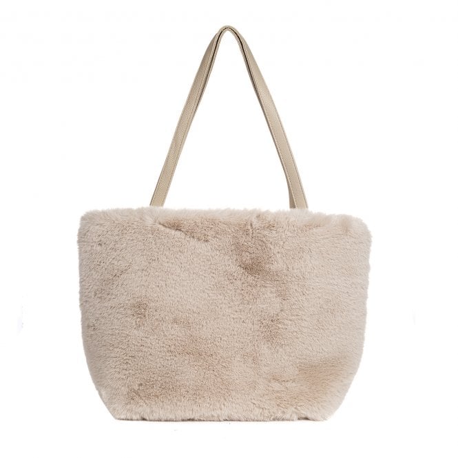 Park Lane - Faux Fur Tote Large Handbag - Stone