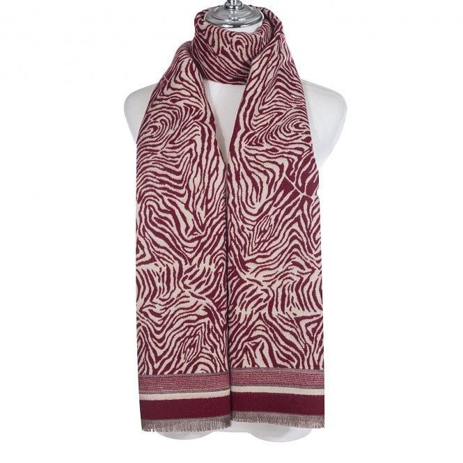 Animal Print Scarf - Claret Red & Ivory