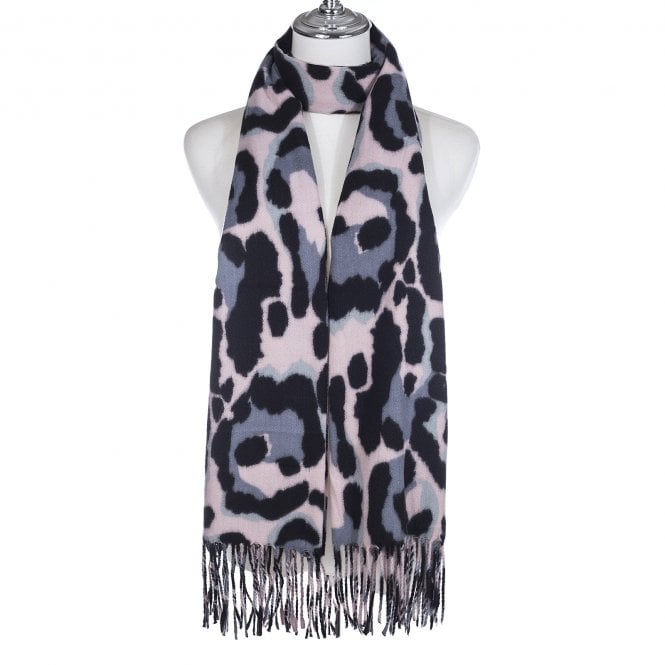 Park Lane Pale Pink Mix Leopard Print Tassel Scarf