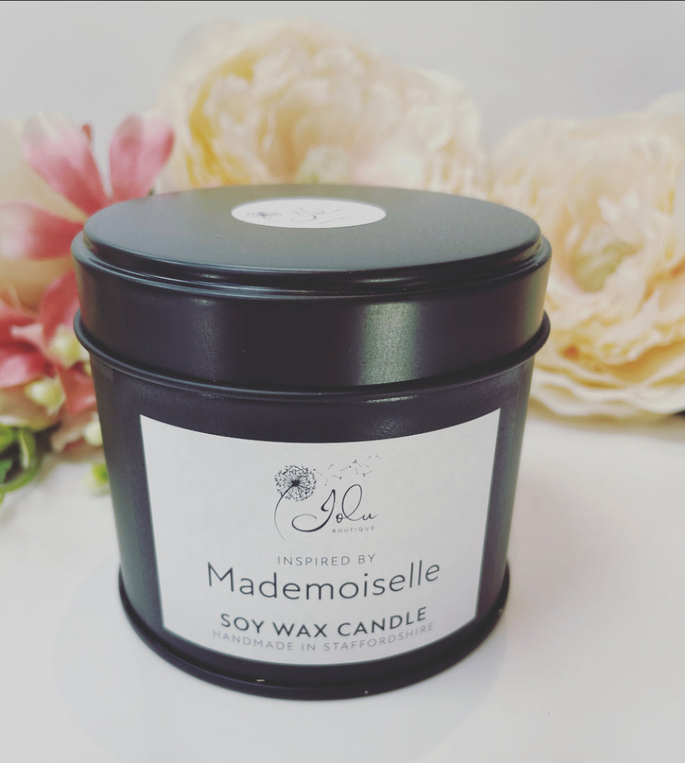 Jolu Boutique Inspired by Mademoiselle Soy Wax Candle - Black Tin