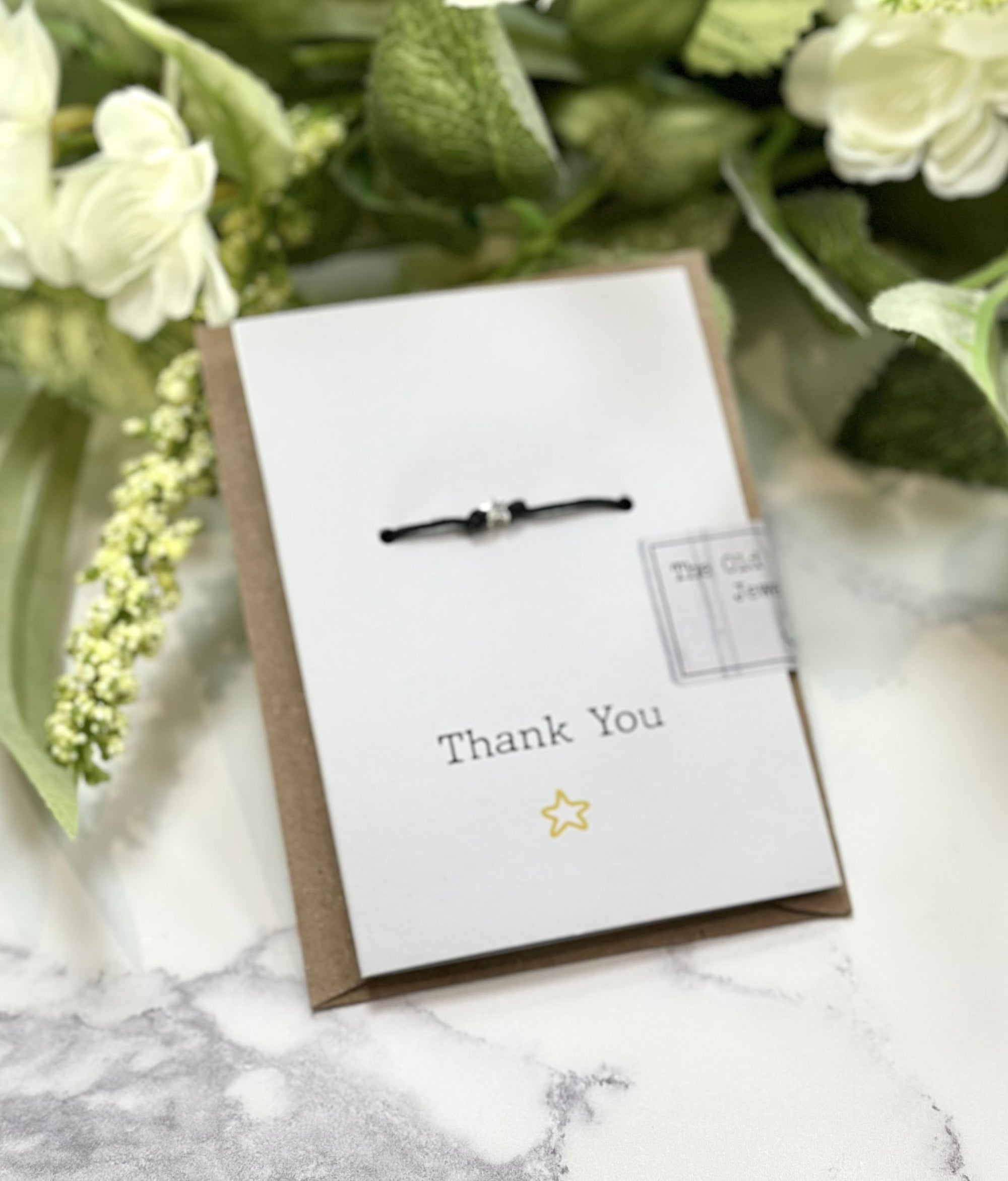 Thank You - Heart/Star Black Cord Wish Bracelet