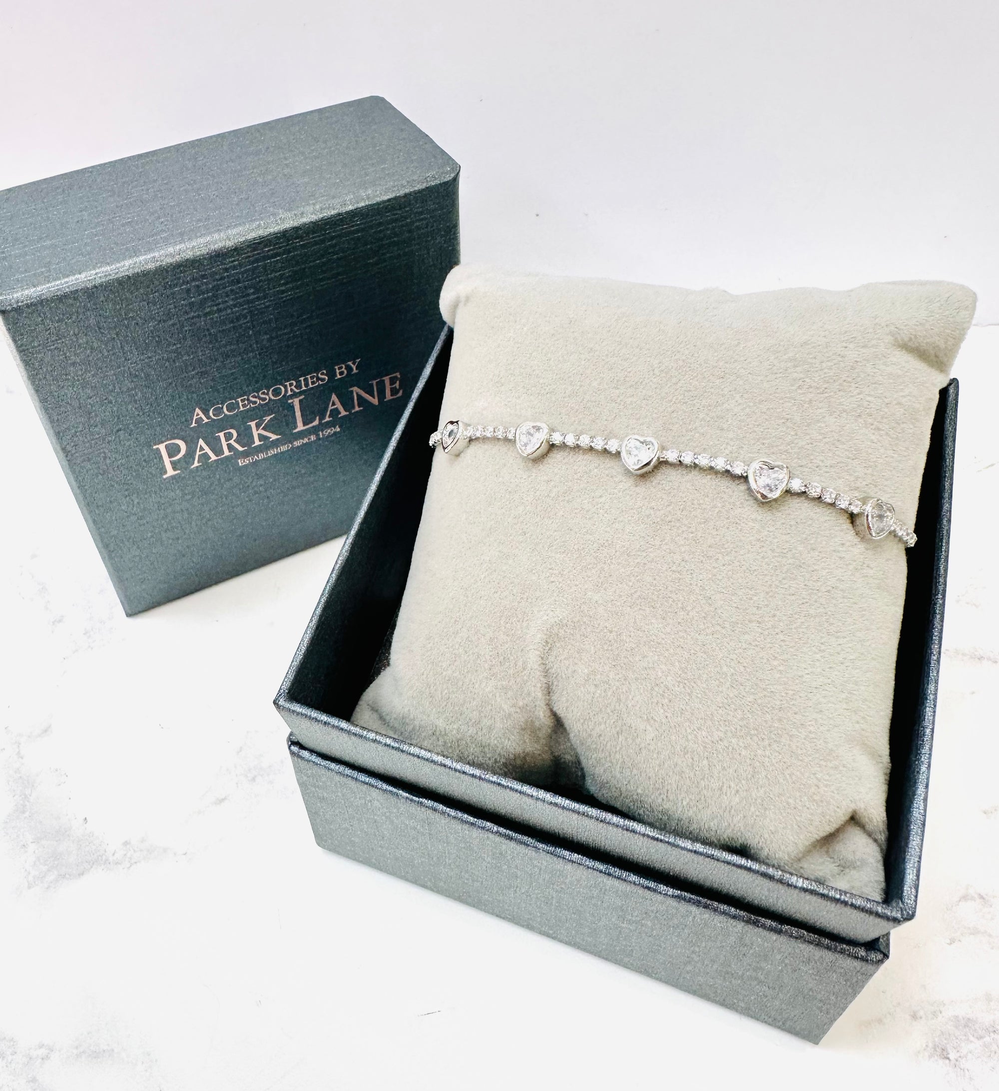 Park Lane Sparkly CZ Crystal & Hearts Slider Adjustable Bracelet - Silver (Rhodium)