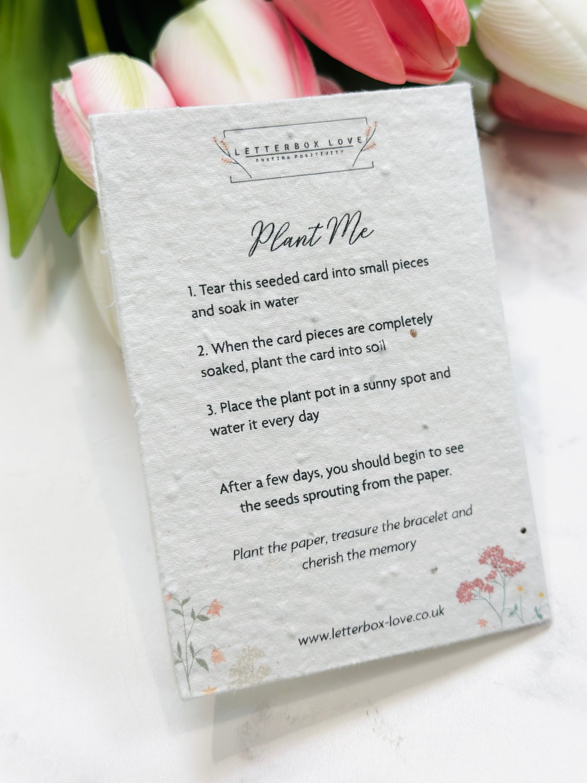 Letterbox Love Seeded Card Bracelet - Double Heart - Bestie
