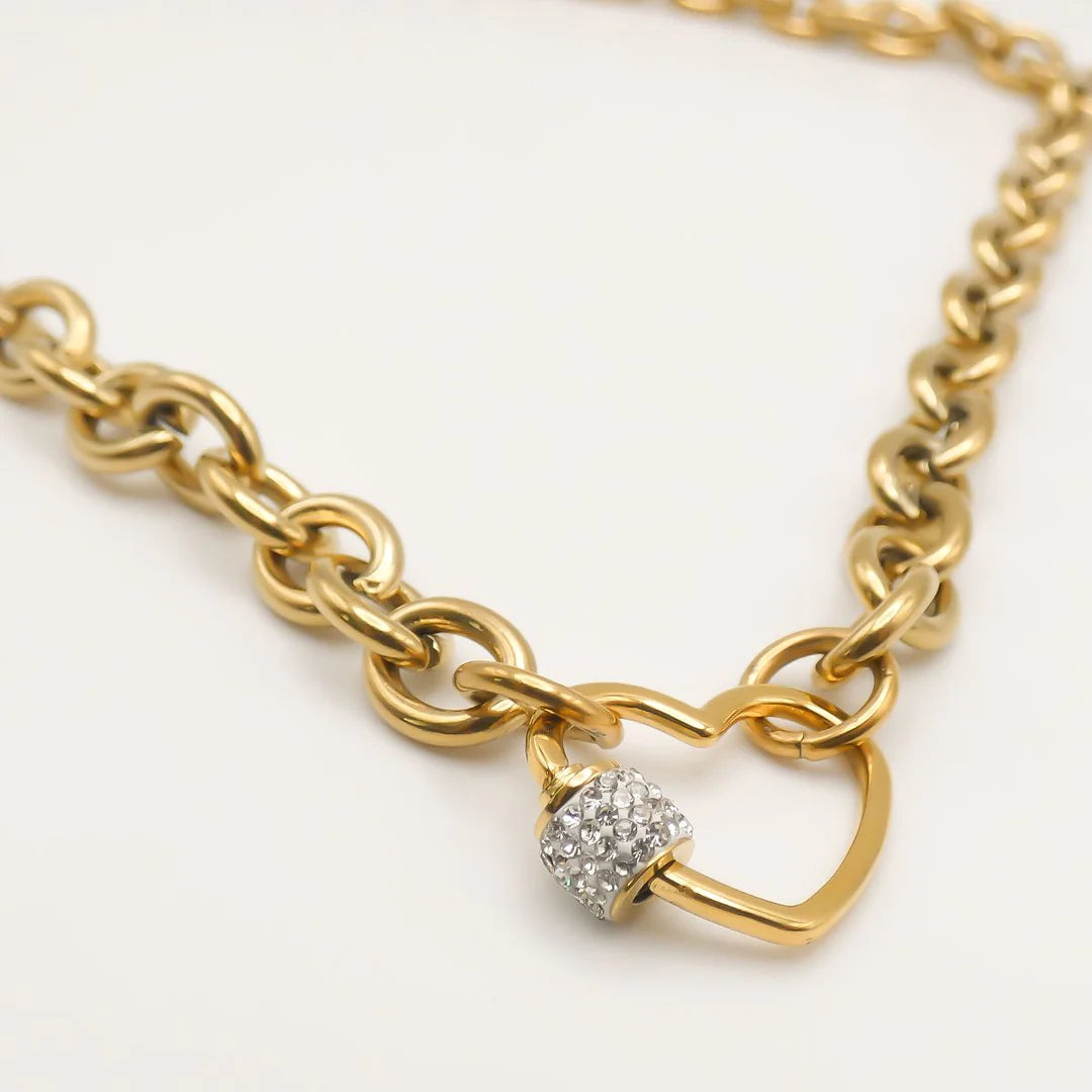 Orli Diamante Gold Heart Lock Chunky Chain Necklace