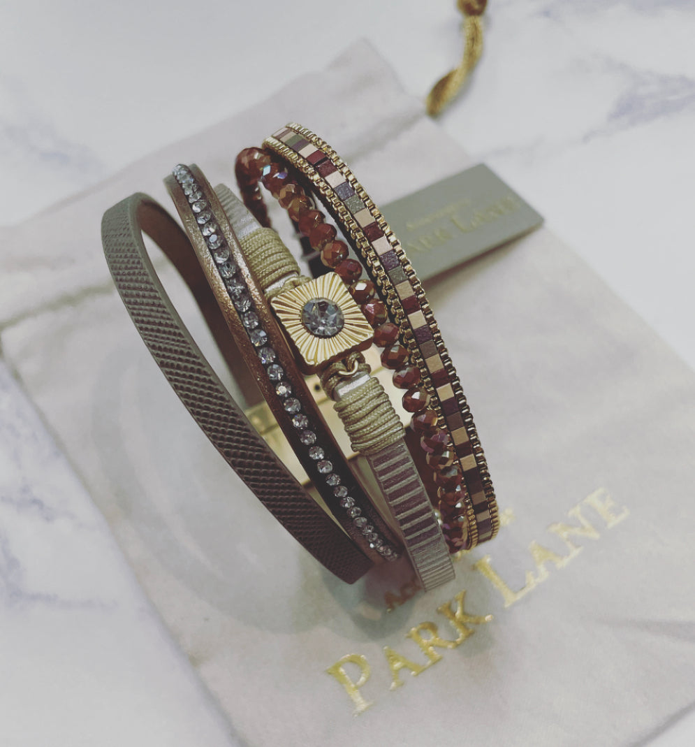 Multistrand Brown, Beige & Gold with Crystal Detail Magnetic Bracelet