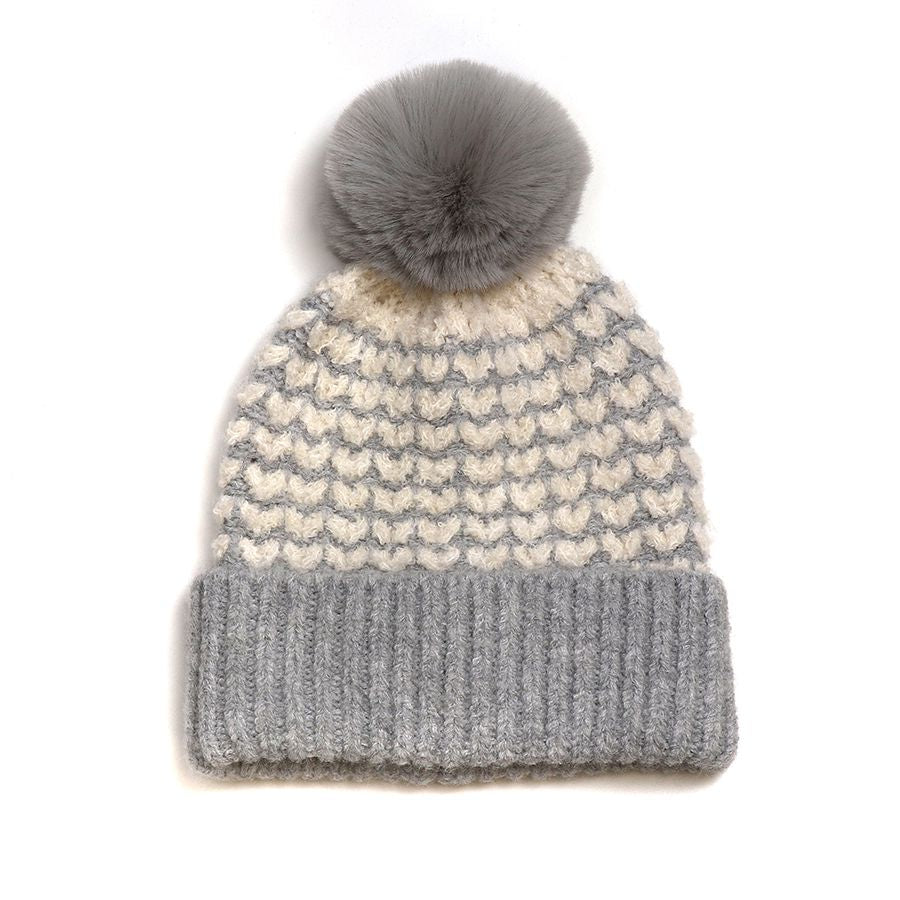 POM Grey Mix Heart Scandi Knit Pom Pom Bobble Hat - Recycled Yarn