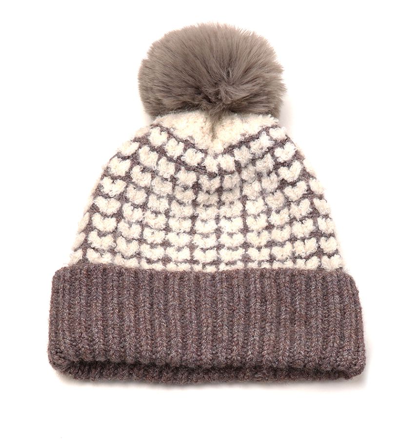 POM Cappuccino Mix Heart Scandi Knit Pom Pom Bobble Hat - Recycled Yarn
