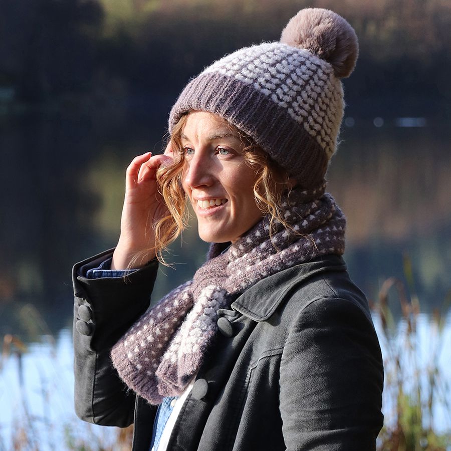POM Cappuccino Mix Heart Scandi Knit Pom Pom Bobble Hat - Recycled Yarn