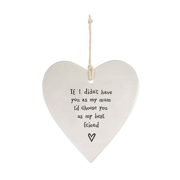East of India Porcelain Wobbly Hanging Heart - Mum Best Friend