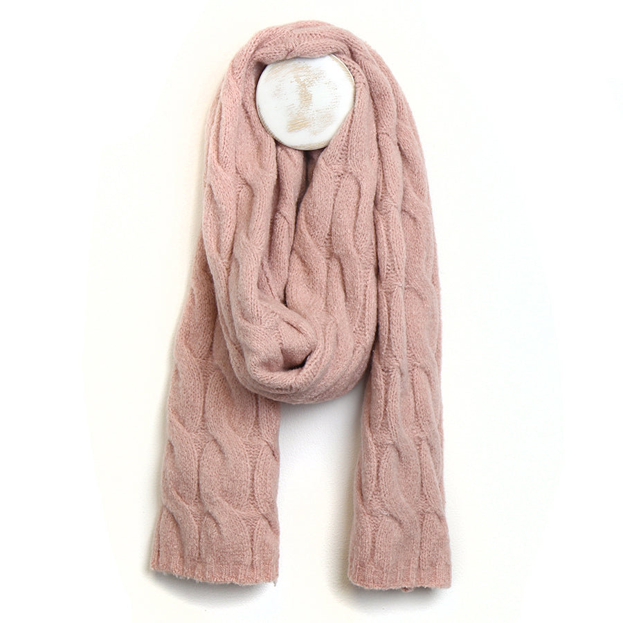 POM Recycled Blend Cable Knit Scarf - Dusky Pink