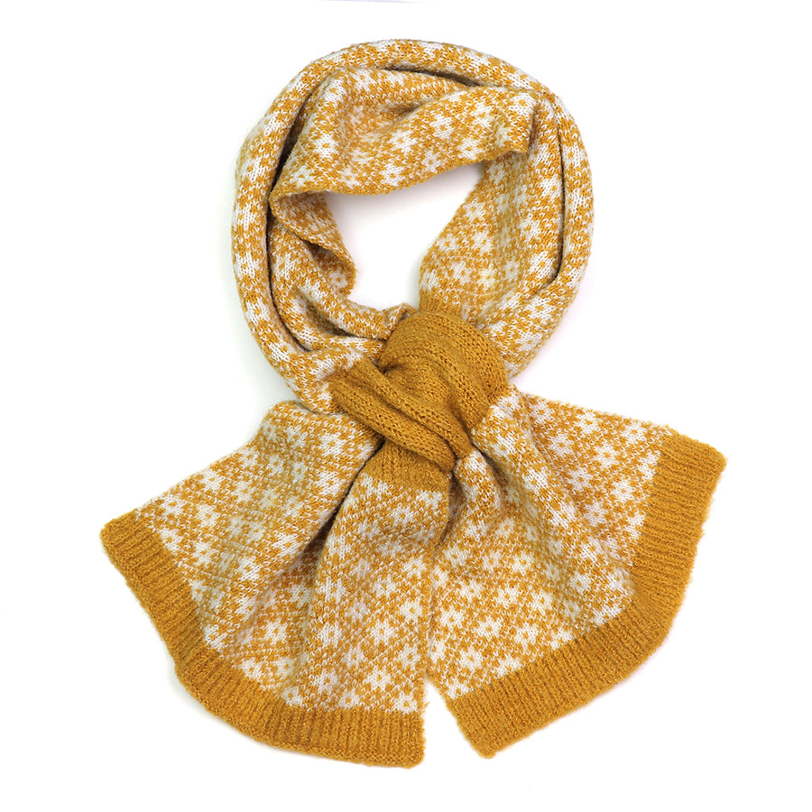 POM Mustard Scandi Floral Recycled Knit Pull Through Scarf