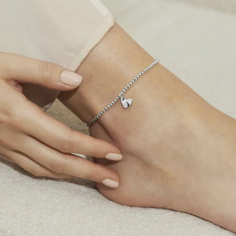 Joma Jewellery Stretch Anklet - Hammered Heart - Silver