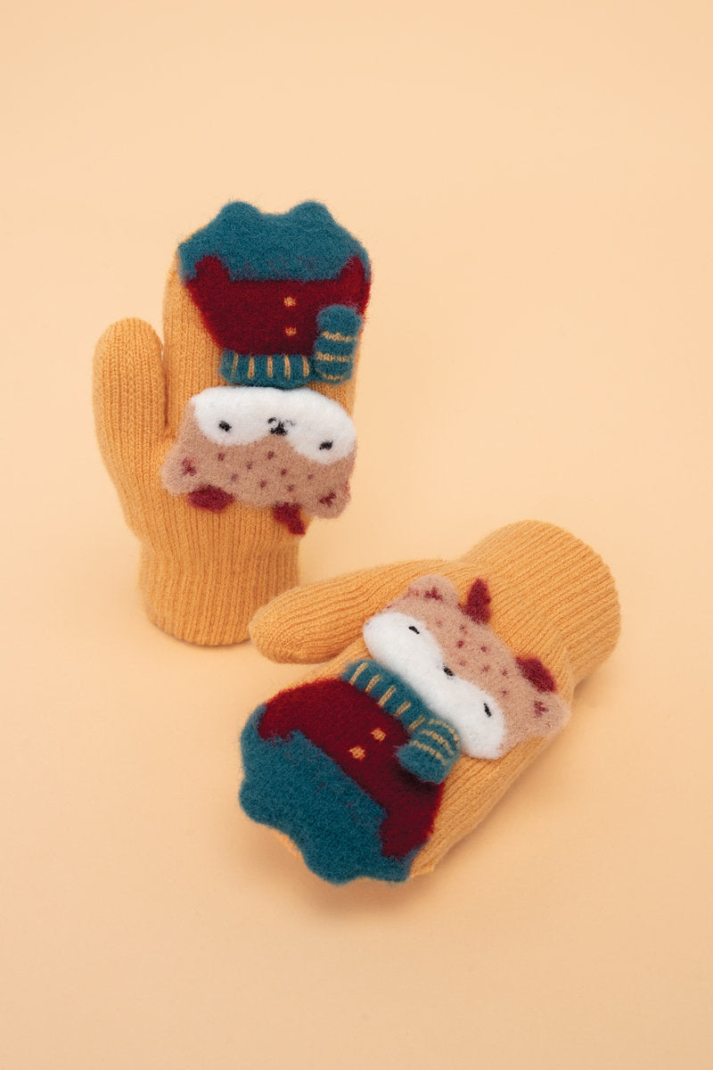 Powder Pals Children's Reindeer Mittens - Mustard