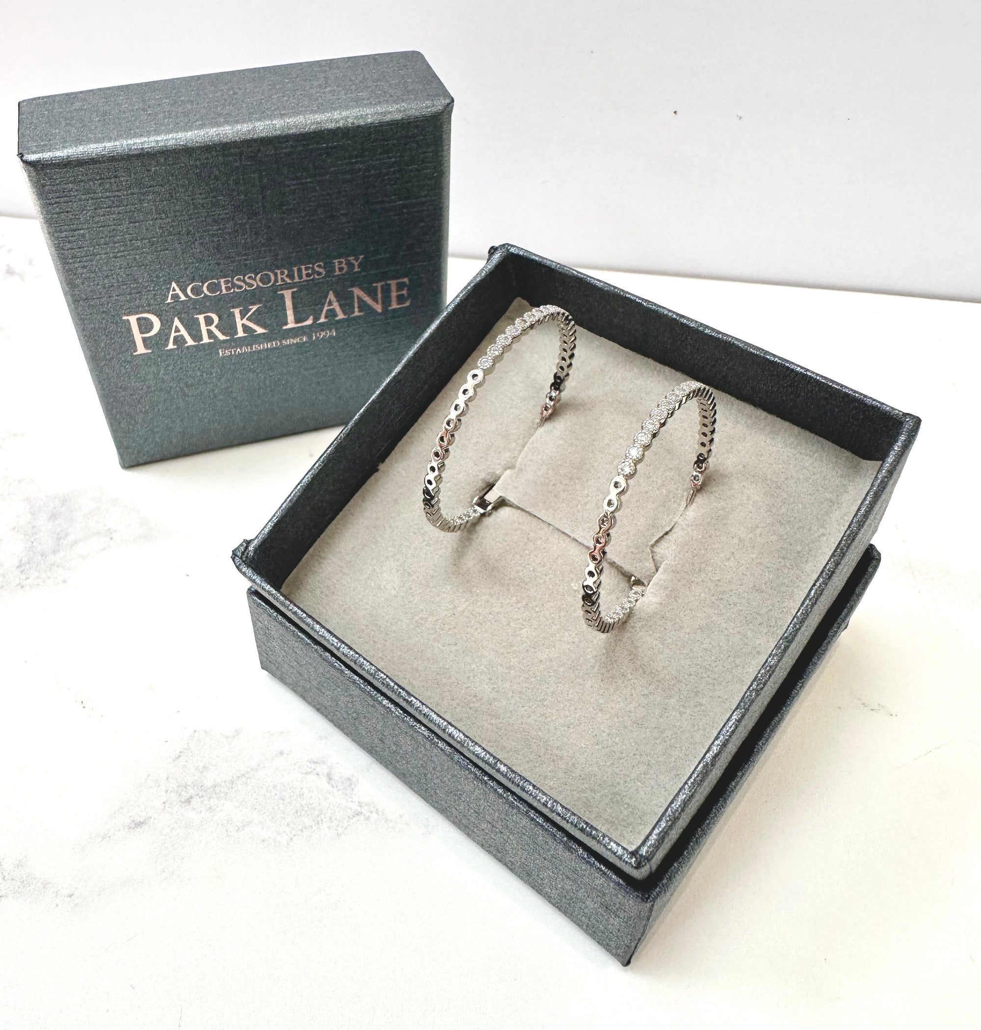Park Lane - Pave Crystal Medium Hoop Earrings - Silver (Rhodium)