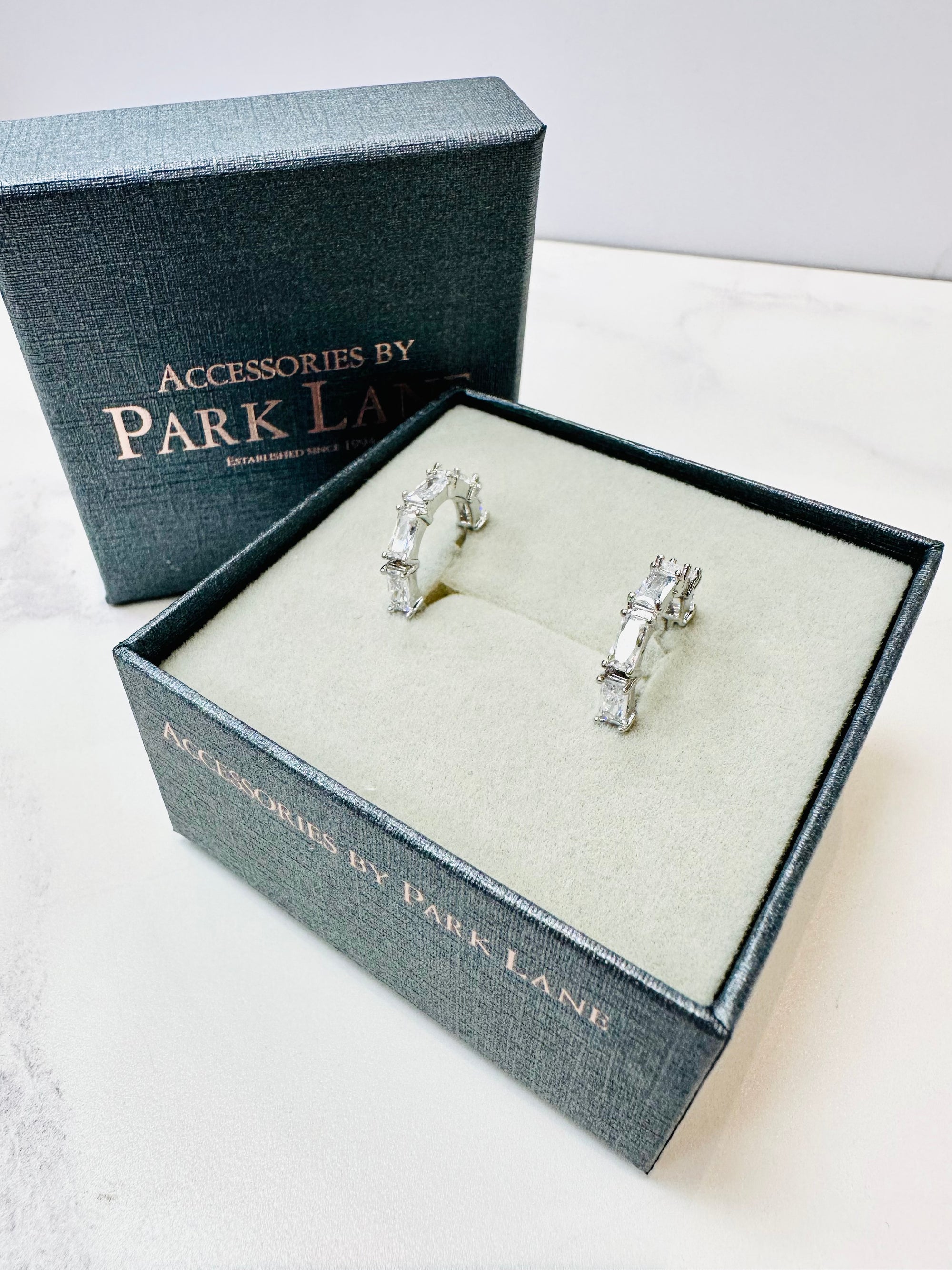 Park Lane Silver Baguette Crystal Small Hoop Earrings - Silver (Rhodium)