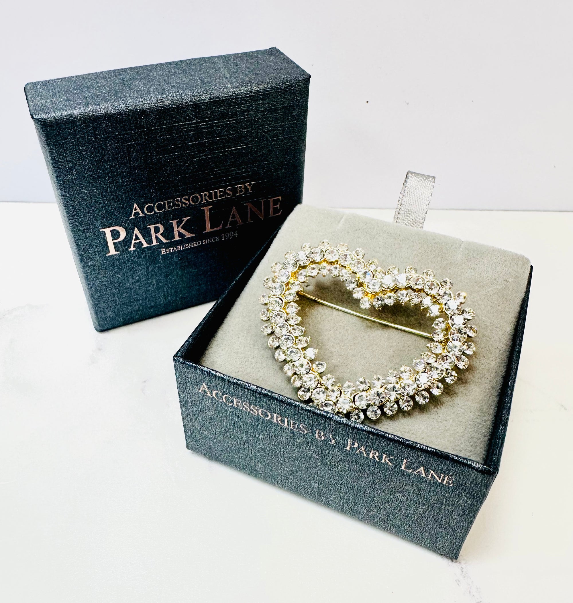 Park Lane Crystal Open Heart Brooch - Gold