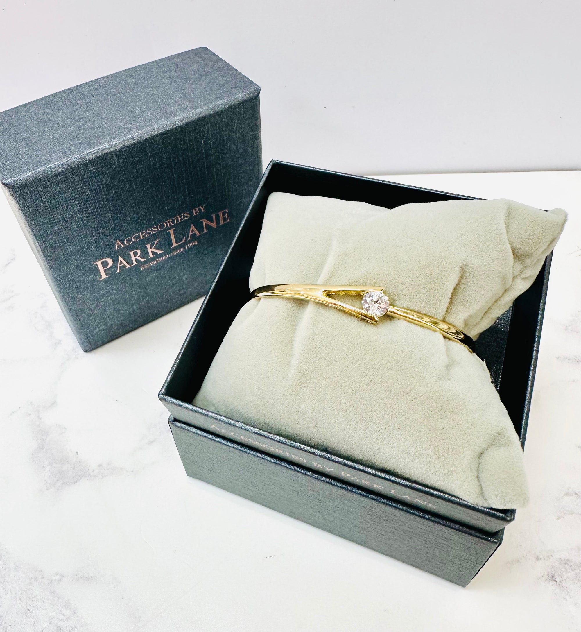 Park Lane Gold & Single Cubic Zirconia Bangle Bracelet - Gold