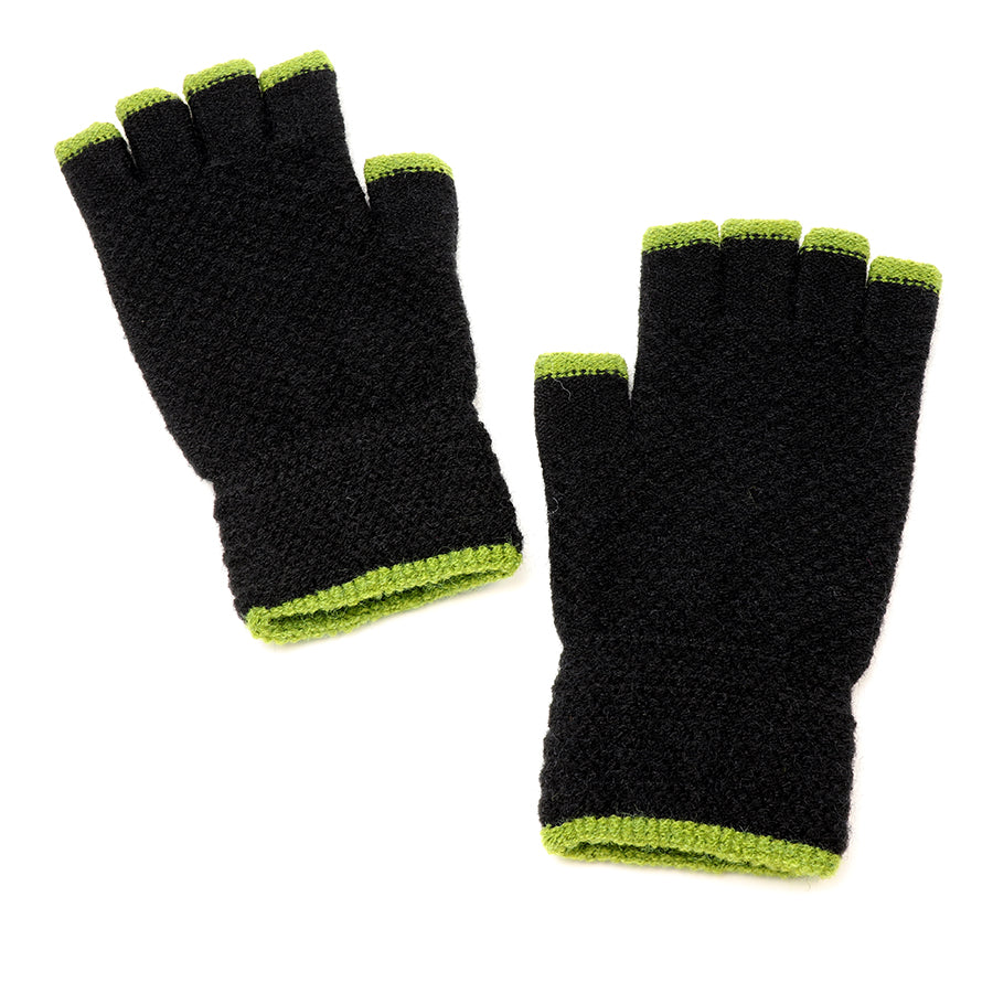 POM Black/Lime Green MENS Fingerless Gloves