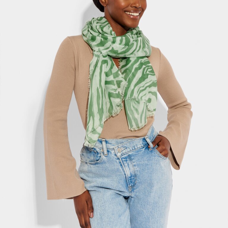 Katie Loxton Print Scarf -Zebra Animal Print - Green