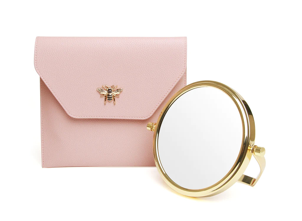 Alice Wheeler Large Pink Bee Travel Mirror & Case - 7x Magnification