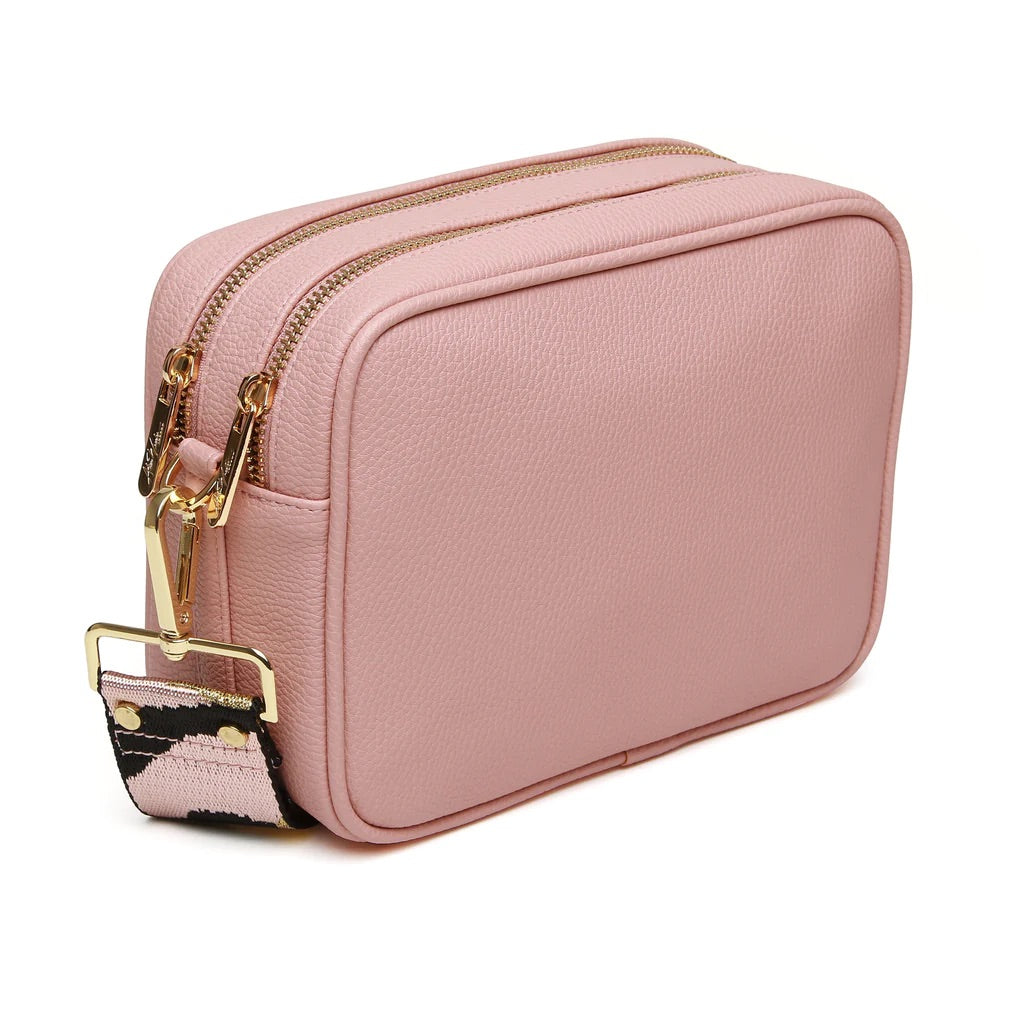 Alice Wheeler Pink Soho Double Zipped Crossbody Bag with Camo Bag Strap