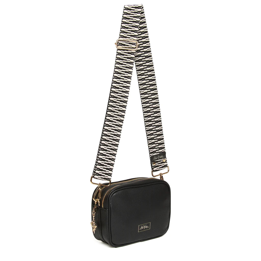Alice Wheeler Black Soho Double Zipped Crossbody Bag with ZigZag Bag Strap