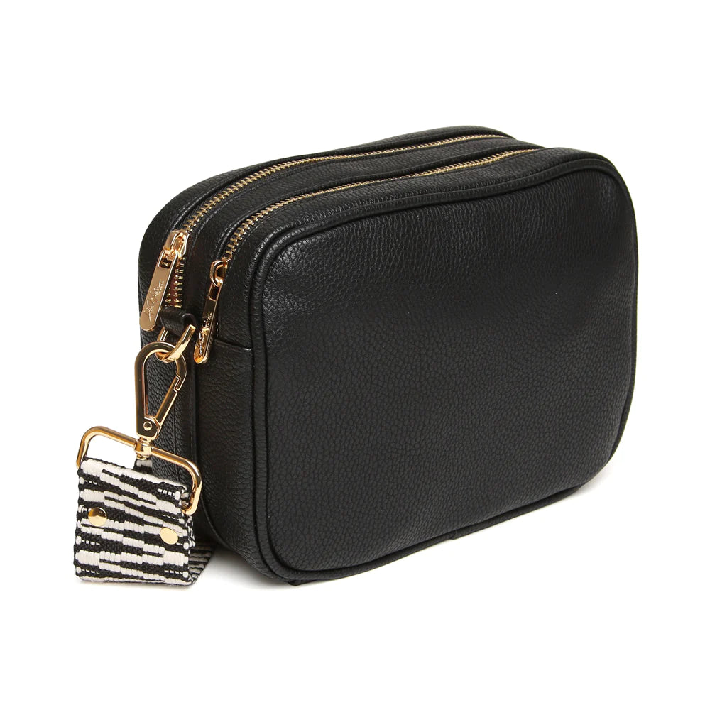 Alice Wheeler Black Soho Double Zipped Crossbody Bag with ZigZag Bag Strap