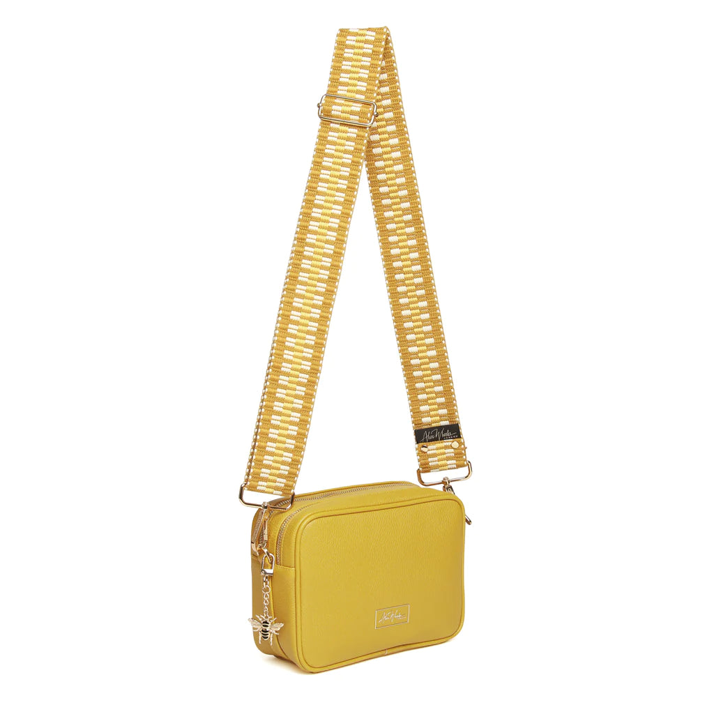 Alice Wheeler Ochre Soho Double Zipped Crossbody Bag with ZigZag Bag Strap