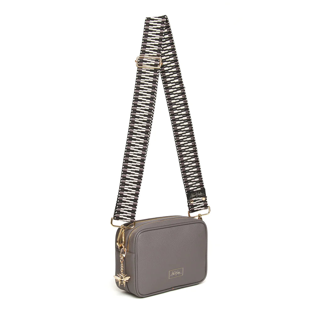 Alice Wheeler Slate Grey Soho Double Zipped Crossbody Bag with ZigZag Bag Strap