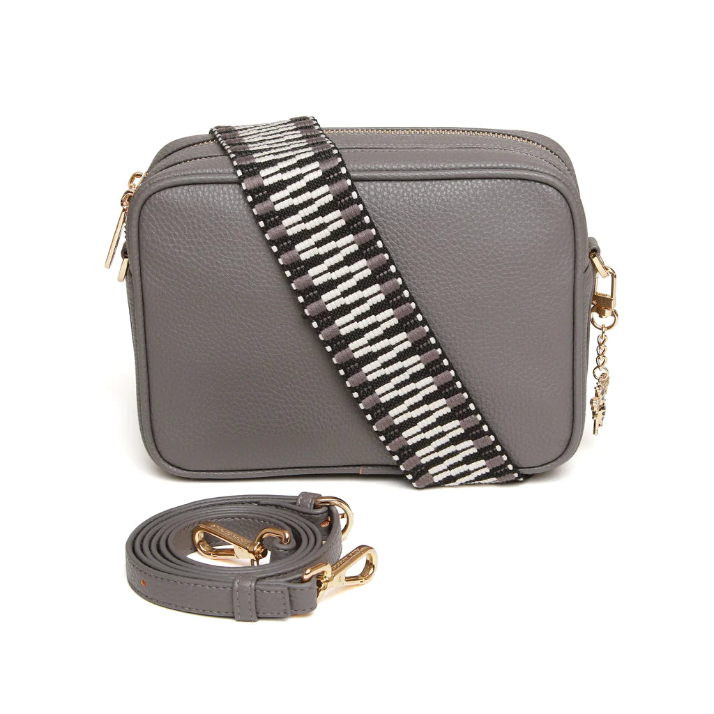 Alice Wheeler Slate Grey Soho Double Zipped Crossbody Bag with ZigZag Bag Strap