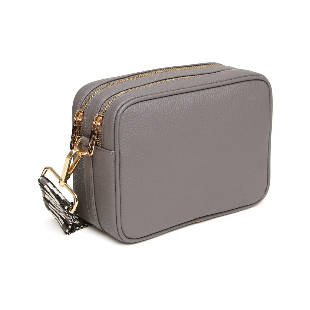 Alice Wheeler Slate Grey Soho Double Zipped Crossbody Bag with ZigZag Bag Strap