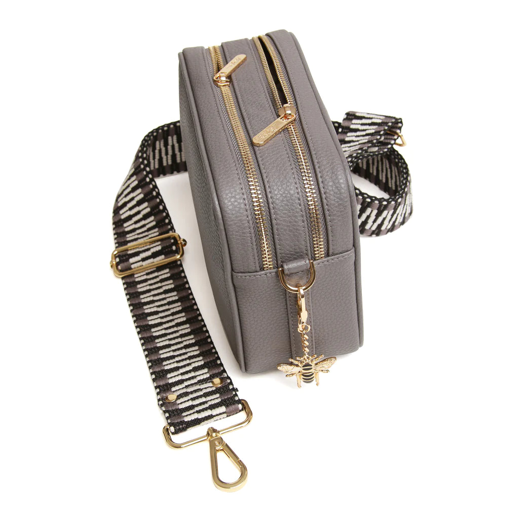 Alice Wheeler Slate Grey Soho Double Zipped Crossbody Bag with ZigZag Bag Strap
