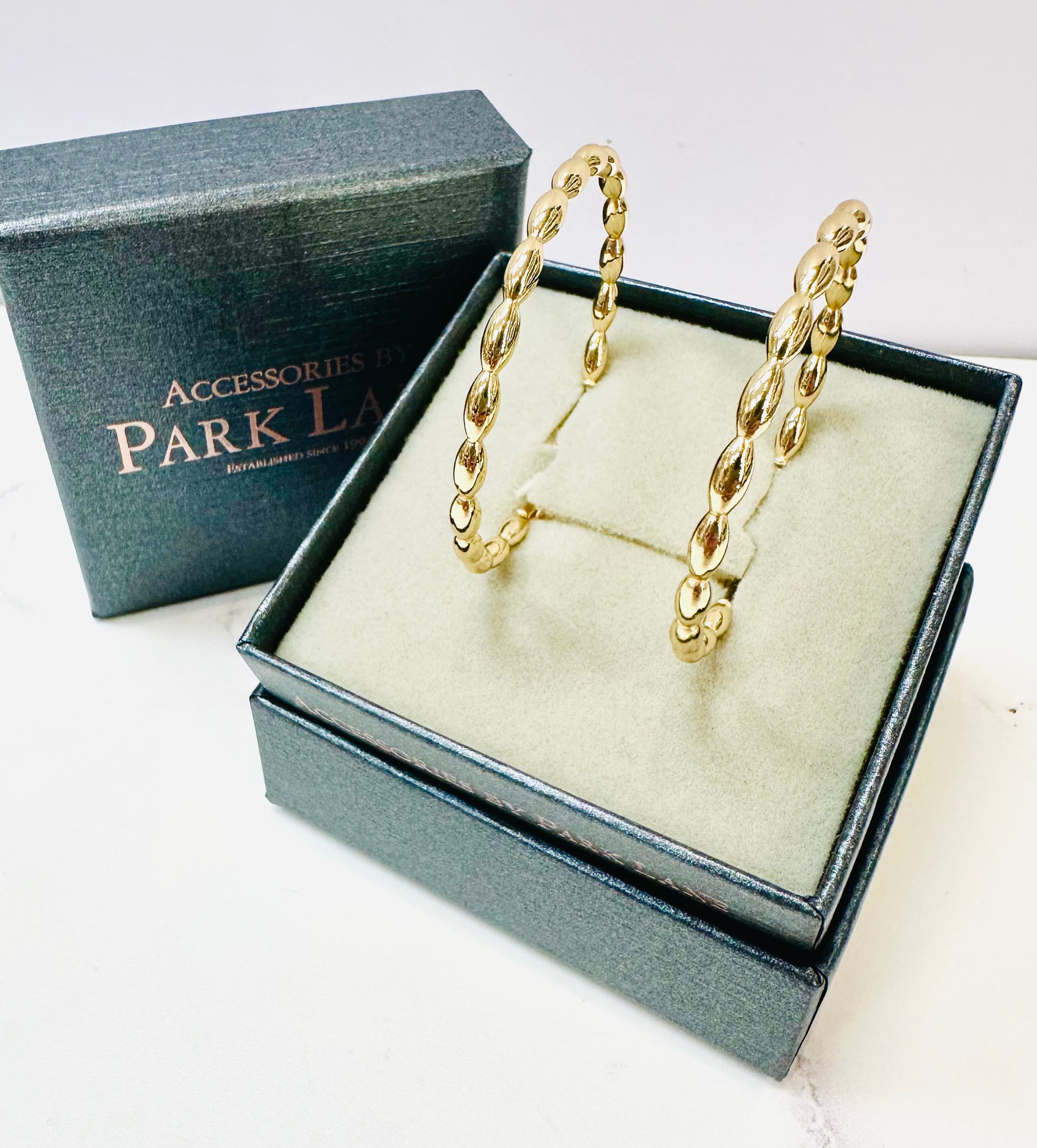 Park Lane - Rice Bead Large Hoop Earrings - Gold