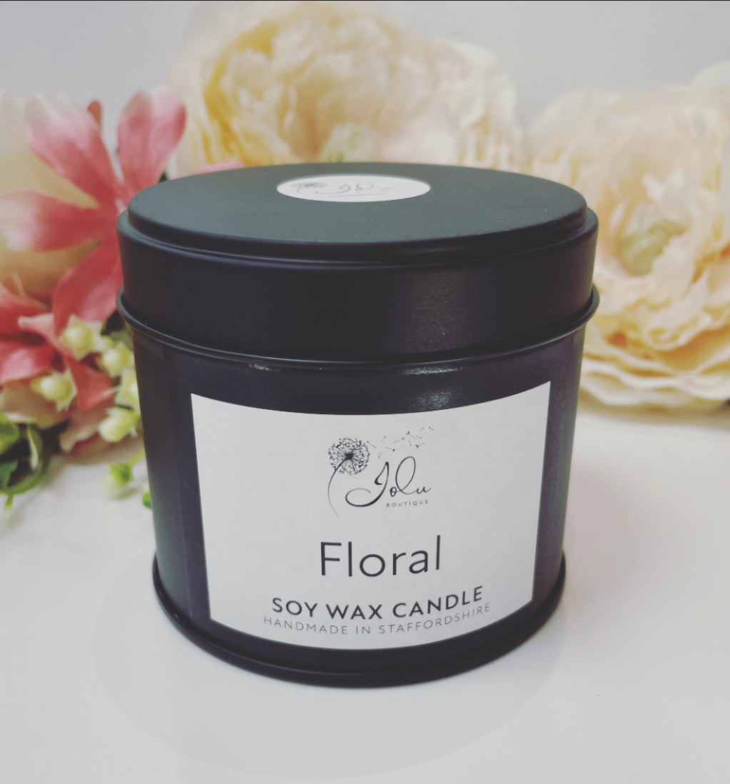 Jolu Boutique Floral Soy Wax Candle - Black Tin