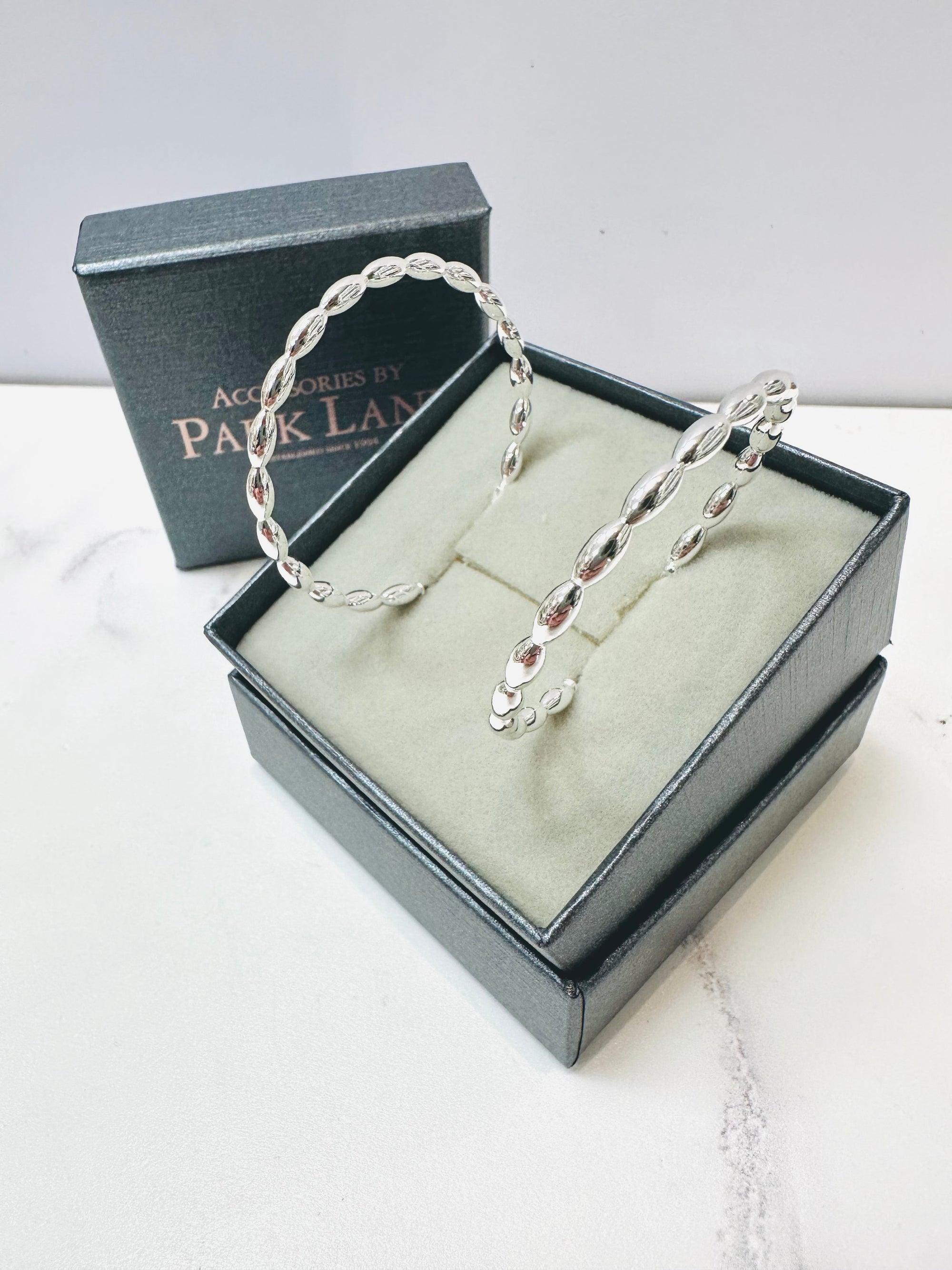 Park Lane - Rice Bead Large Hoop Earrings - Silver