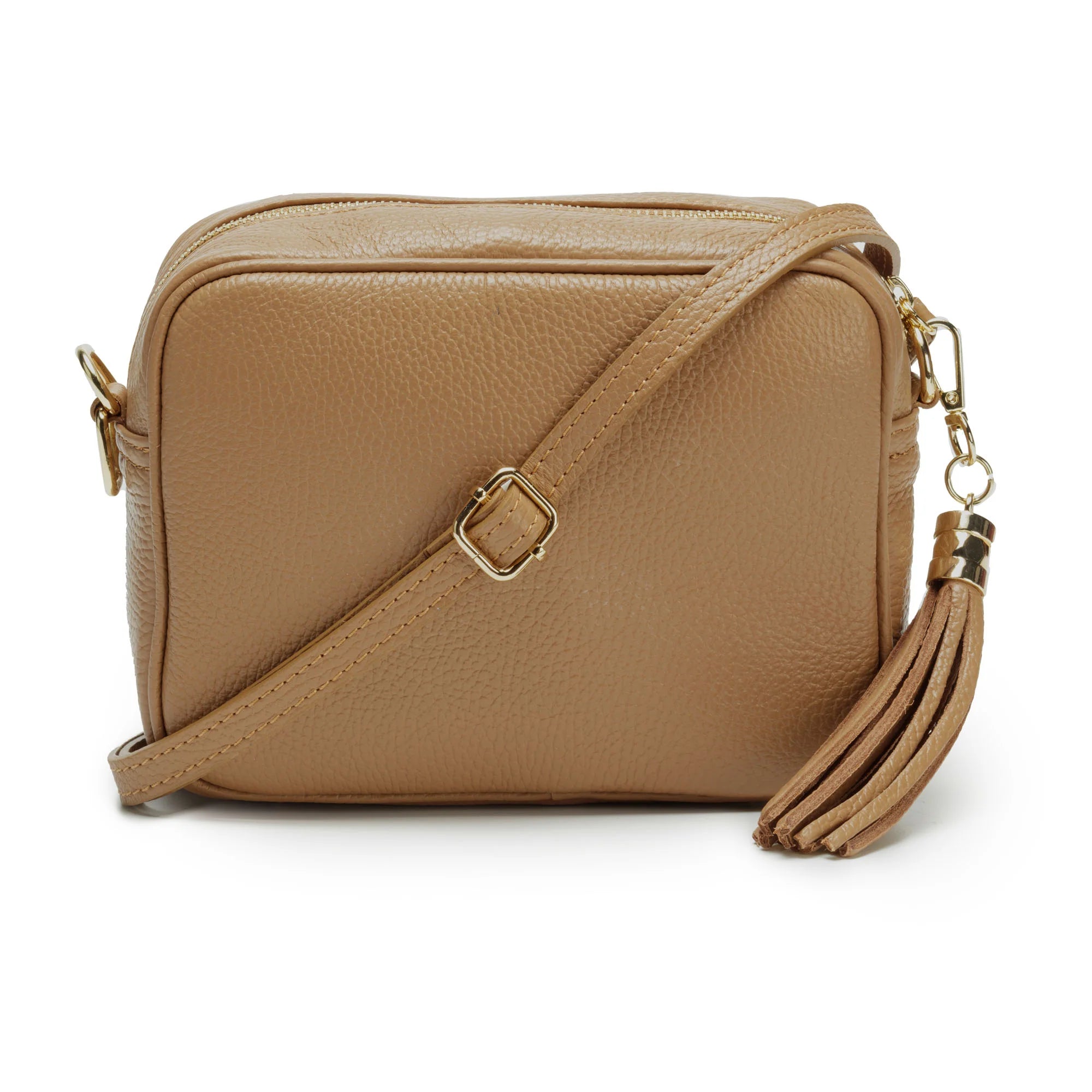 Elie Beaumont Designer Leather Crossbody Bag - Camel (GOLD Fittings)