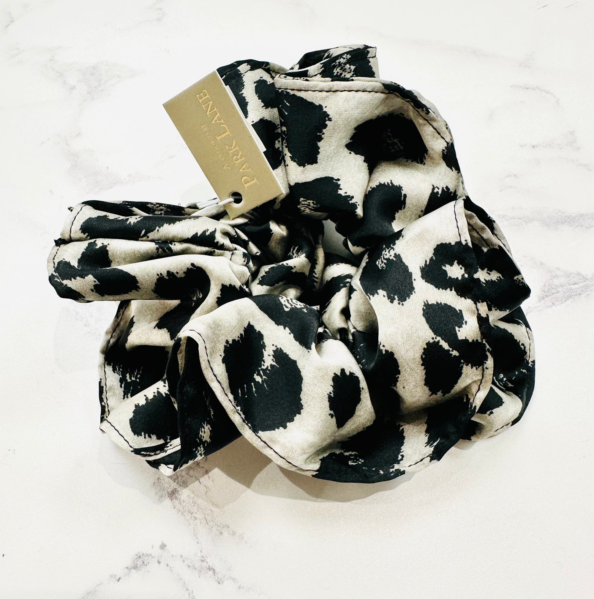 Park Lane Large Silky Scrunchie - Animal Print Black/Silver