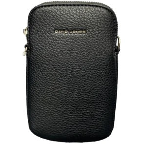 David Jones (NV6937-1) Single Phone Bag - Black - Silver Fittings