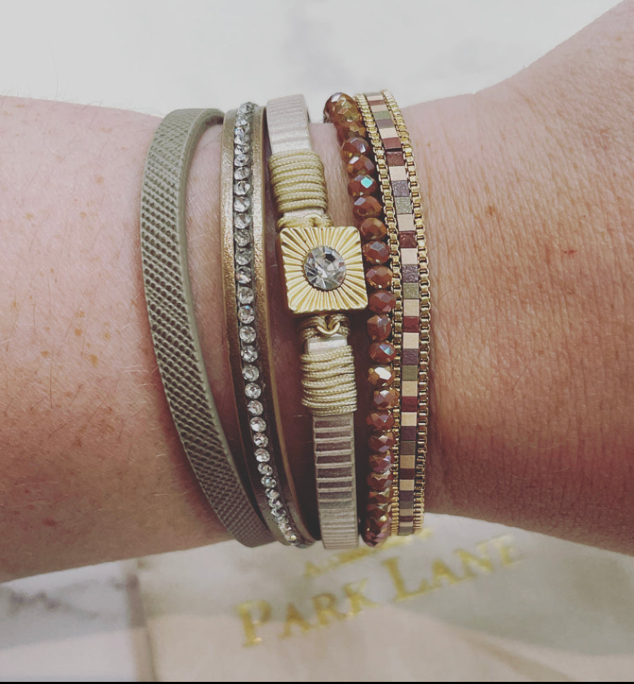 Multistrand Brown, Beige & Gold with Crystal Detail Magnetic Bracelet