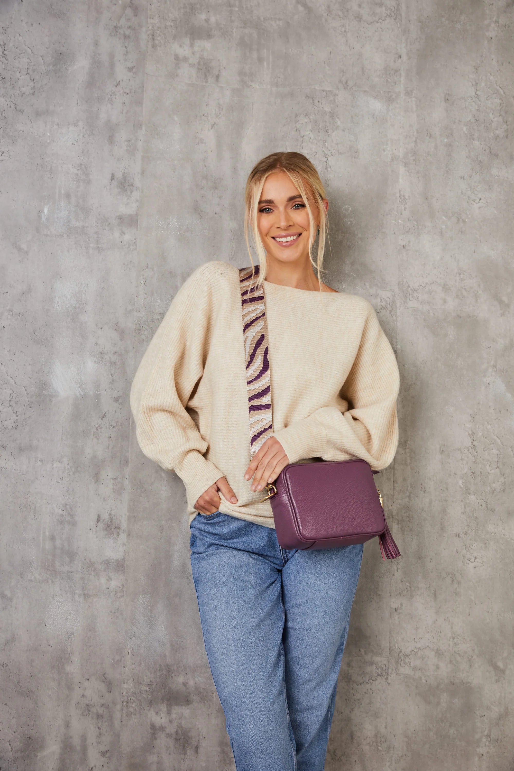 Elie Beaumont Designer PLUM ZEBRA Adjustable Crossbody Bag Strap (Gold fittings)