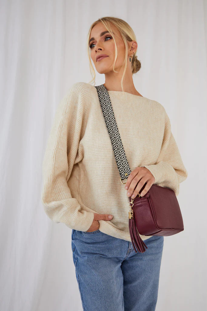 Elie Beaumont Designer Leather Crossbody Bag - New Wine (GOLD Fittings)