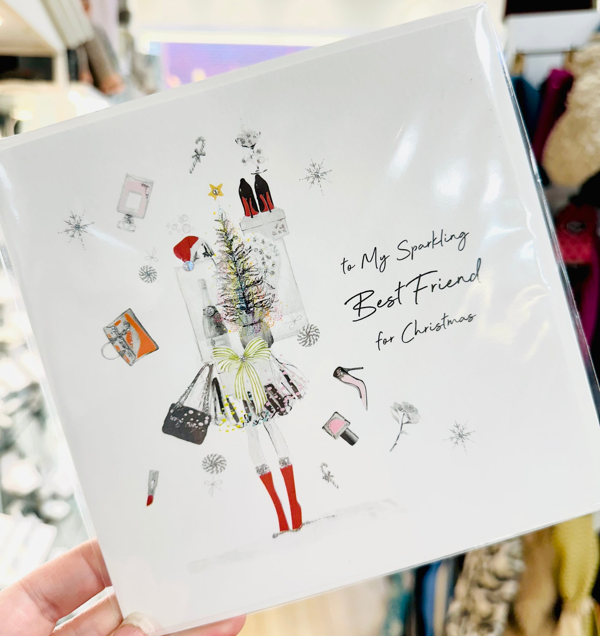 Five Dollar Shake - Sparkling Best Friend Presents Shopping - Christmas Card