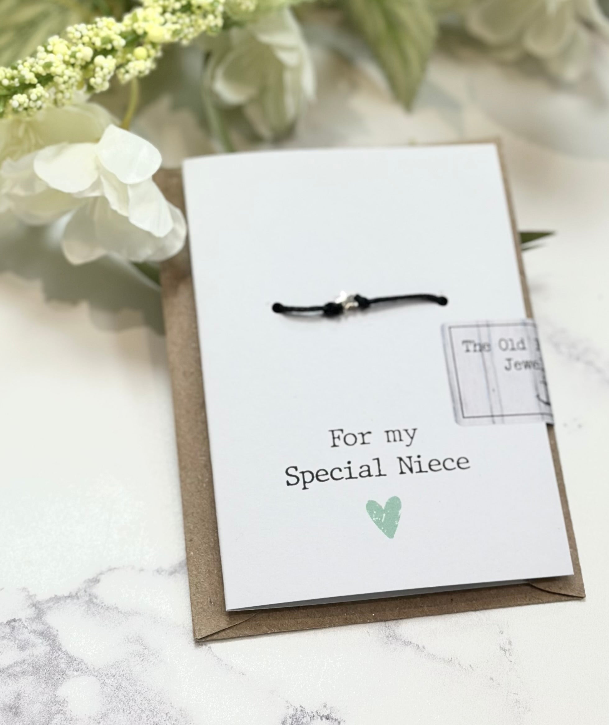 For My Special Niece - Heart/Star Black Cord Wish Bracelet