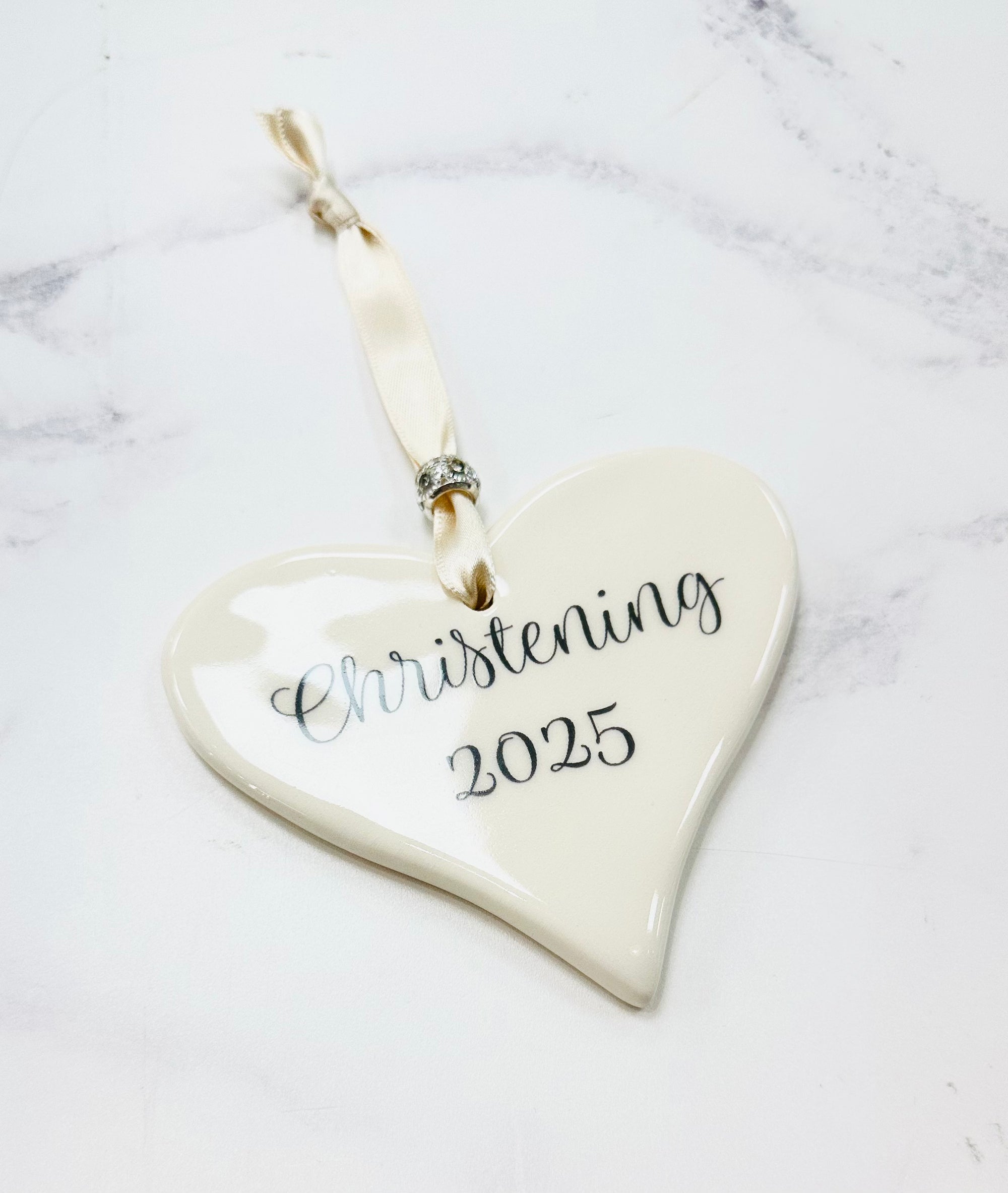 Dimbleby Ceramics Sentiment LARGE Hanging Heart - Christening 2025