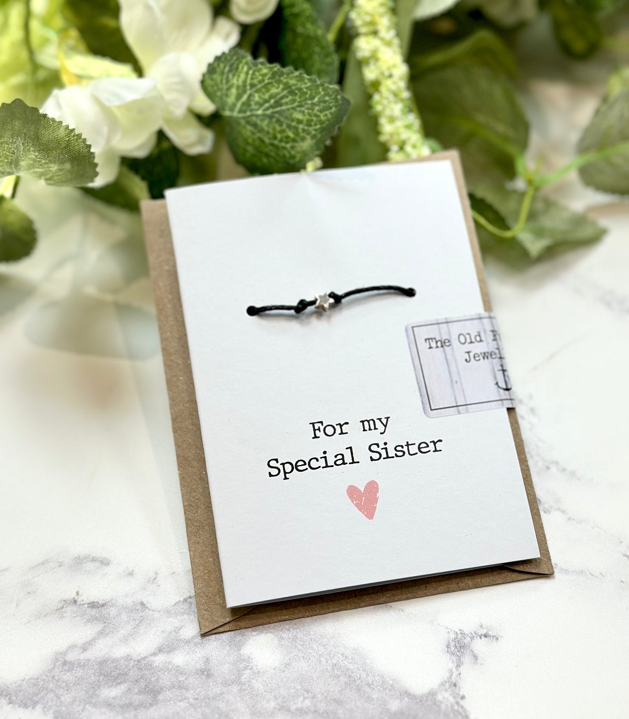 For My Special Sister - Heart/Star Black Cord Wish Bracelet