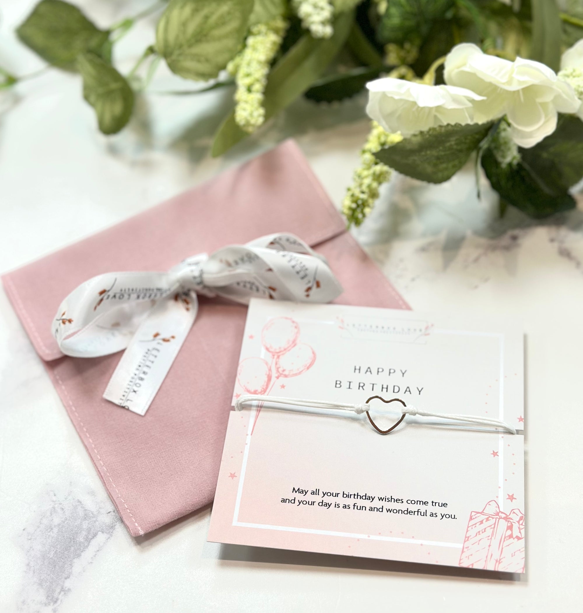 Letterbox Love Happy Birthday Heart White Cord Bracelet